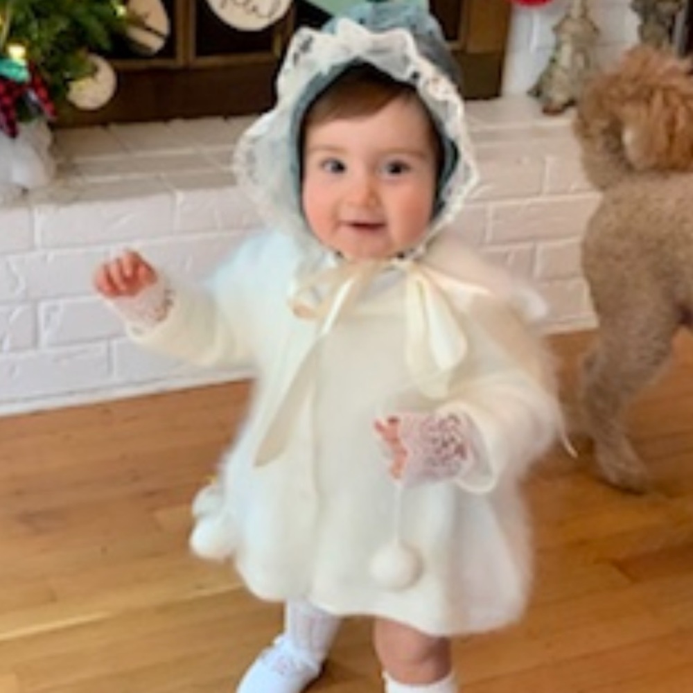 Custom made angora sweater coat with hood
